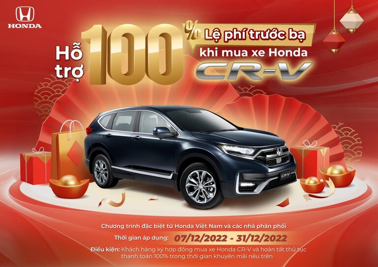 Chương Trình Hỗ Trợ 100% Lệ Phí Trước Bạ Khi Mua Xe Honda CR-V Từ 07/12/2022 Đến Hết 31/12/2022