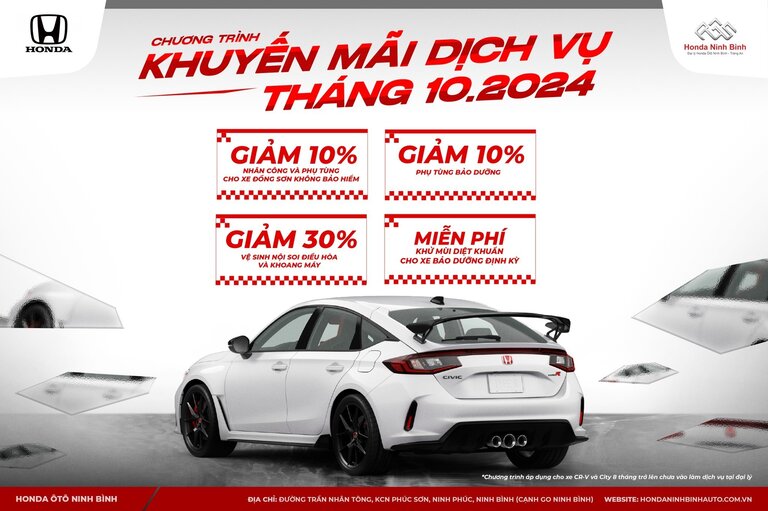 CHƯƠNG TRÌNH KHUYẾN MÃI DỊCH VỤ THÁNG 10/2024 TẠI HONDA NINH BÌNH.