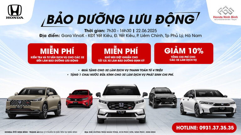 HONDA NINH BÌNH SỬA CHỮA LƯU ĐỘNG TẠI TP PHỦ LÝ - HÀ NAM