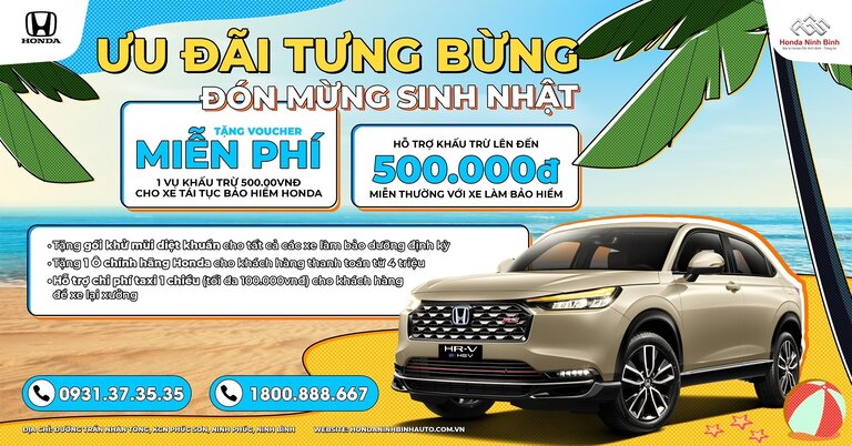 HONDA NINH BÌNH – ƯU ĐÃI DỊCH VỤ TƯNG BỪNG, ĐÓN MỪNG SINH NHẬT